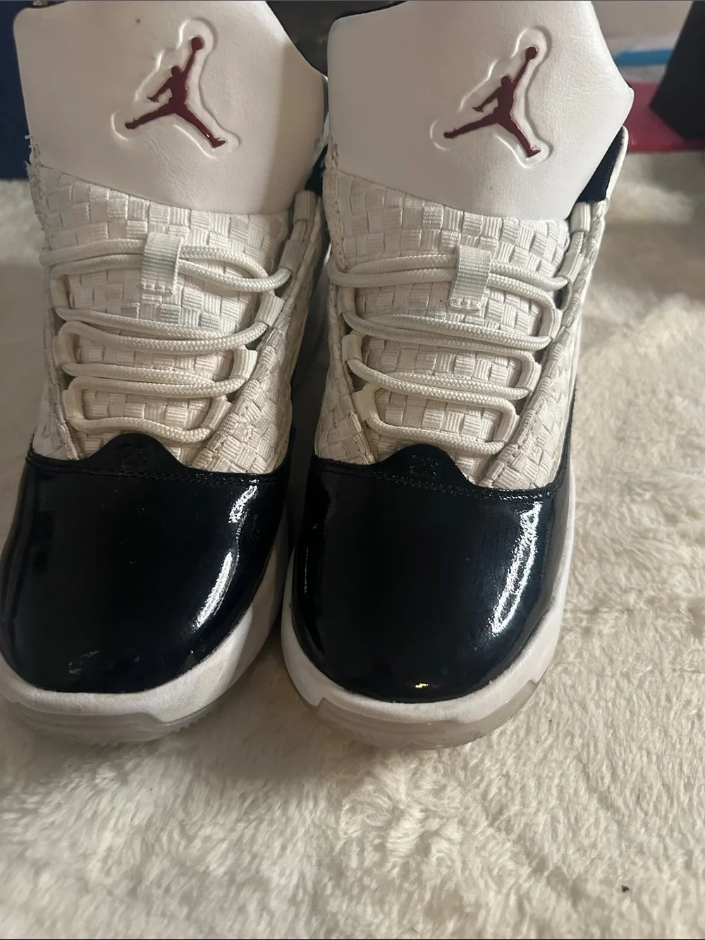 Jordan White Black Sneakers with Maroon Jumpman